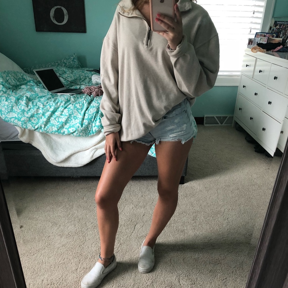 tan oversized half zip
